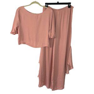Victoria's Secret Lounge Set Womens Size Large Relaxed Fit Silky Polyester Pink